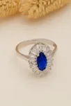 Kadın Gümüş Yüzük - Damla Model Safir Taşlı Baget Süslemeli Rodyumlu Kadın Yüzük Kadın Gümüş Yüzük - Damla Model Safir Taşlı Baget Süslemeli Rodyumlu Kadın Yüzük