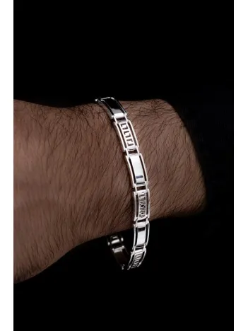 Beyaz Grek Desenli Gümüş Erkek Bileklik Künye