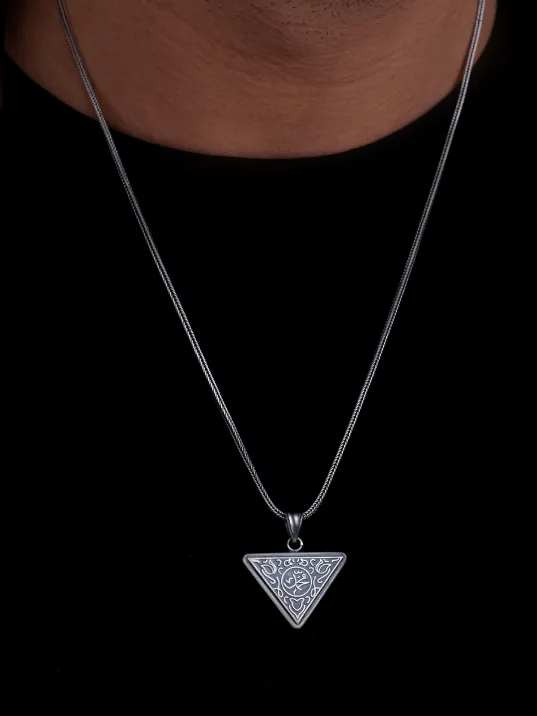 Muhammed Yazılı İçerisinde Cevşen Bulunan Gümüş Muska Erkek Kolye Zincir