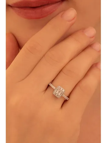 Kadın Gümüş Yüzük - Süreyya Baget Taşlı Kare Model Kadın Yüzük