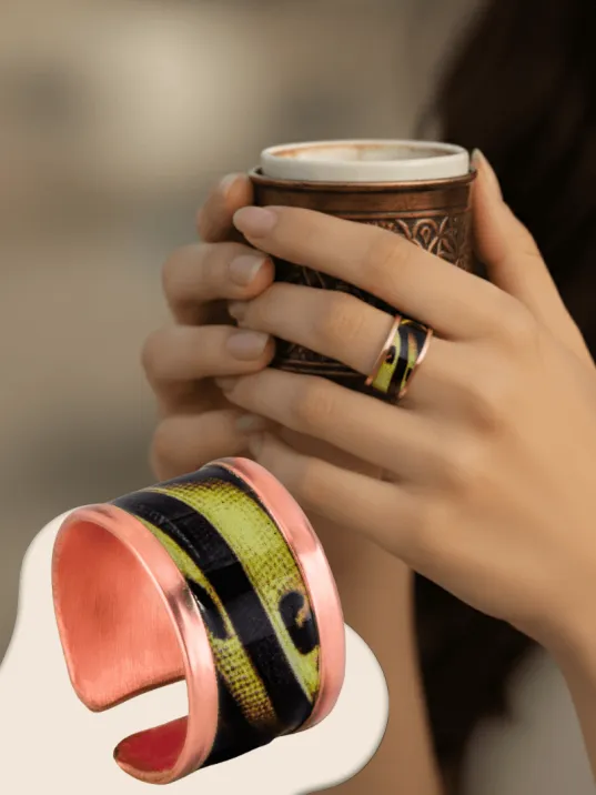 Kadın Bakır Bileklik Yüzük Set- Sofia Model Özel Baskı Metal Kutu Ve Kuvars Taşı