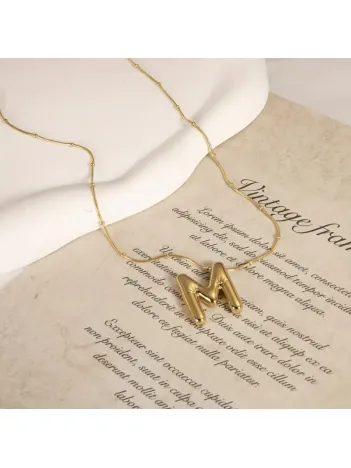 Kadın Çelik Kolye - Altın Kaplama M Harfi Balon Harf Kadın Kolye