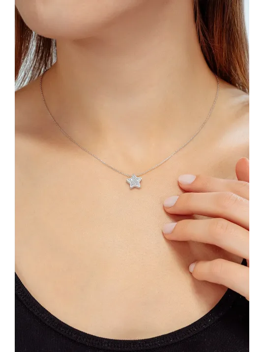 Kadın Gümüş Kolye - Swarovski Taşlı Zirconia Yıldız Motifli Kadın Kolye
