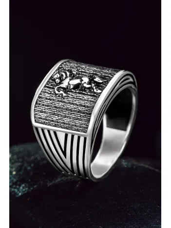 Erkek Gümüş Yüzük - At Figürlü 925 Ayar Erkek Yüzük