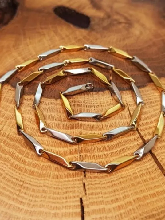 Çelik Erkek Kolye Zincir Beyaz Sarı İnce Kibar Model