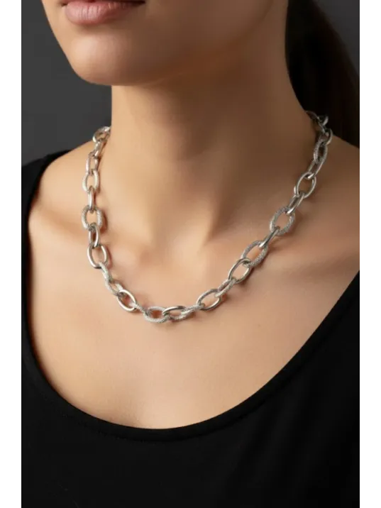 Kadın Çelik Kolye - Desenli Halka Model 316L Çelik Kolye Ömür Boyu Kararmaz Paslanmaz