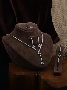 Ela Bayan Yakut Taşlı Gümüş Su Yolu Set - Kolye, Bileklik, Küpe, Yüzük