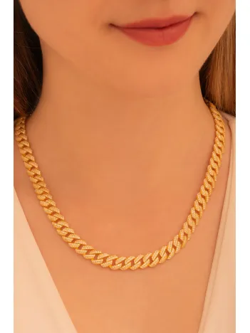 Kadın Gümüş Kolye - 22 Ayar Gerçek Altın Kaplama Taşlı Gurmet Model Gümüş Kolye