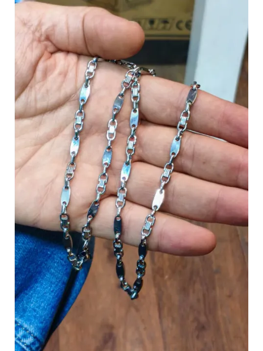 Erkek Çelik Zincir Kolye – Kalın Plaka Model Parlak Gümüş Renk