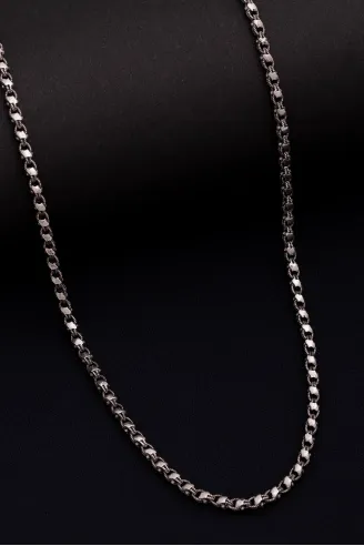 Erkek Gümüş Kolye - 3mm Pullu Arnavut Zinciri Gümüş Kolye