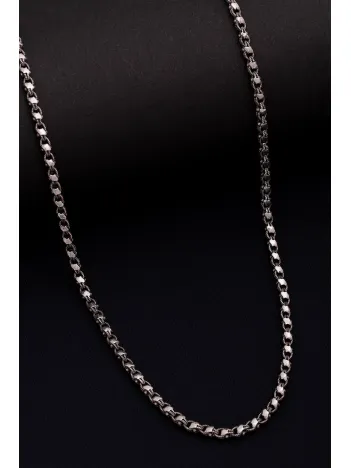 Erkek Gümüş Kolye - 3mm Pullu Arnavut Zinciri Gümüş Kolye