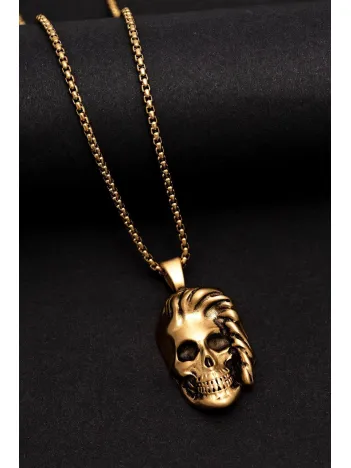 Erkek Kolye - Saçlı Kurukafa Model Erkek Çelik Kolye - 316 L Paslanmaz Çelik Kolye Erkek Kolye - Saçlı Kurukafa Model Erkek Çelik Kolye - 316 L Paslanmaz Çelik Kolye