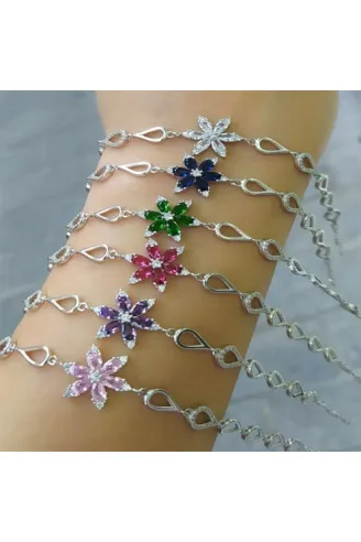 Damla Model Nergis Çiçeği Zirkon Taşlı Bayan Gümüş Bileklik