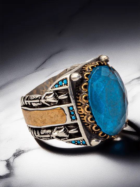 Erkek Mavi Zirkon Taşlı Gümüş Yüzük