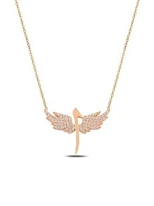 Zirkon Taşlı Rose Renk Kanatlı Elif Model Kadın Gümüş Kolye GKLKNTLELF1-ROS