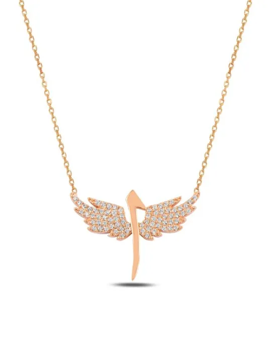 Zirkon Taşlı Rose Renk Kanatlı Elif Model Kadın Gümüş Kolye GKLKNTLELF1-ROS Zirkon Taşlı Rose Renk Kanatlı Elif Model Kadın Gümüş Kolye GKLKNTLELF1-ROS