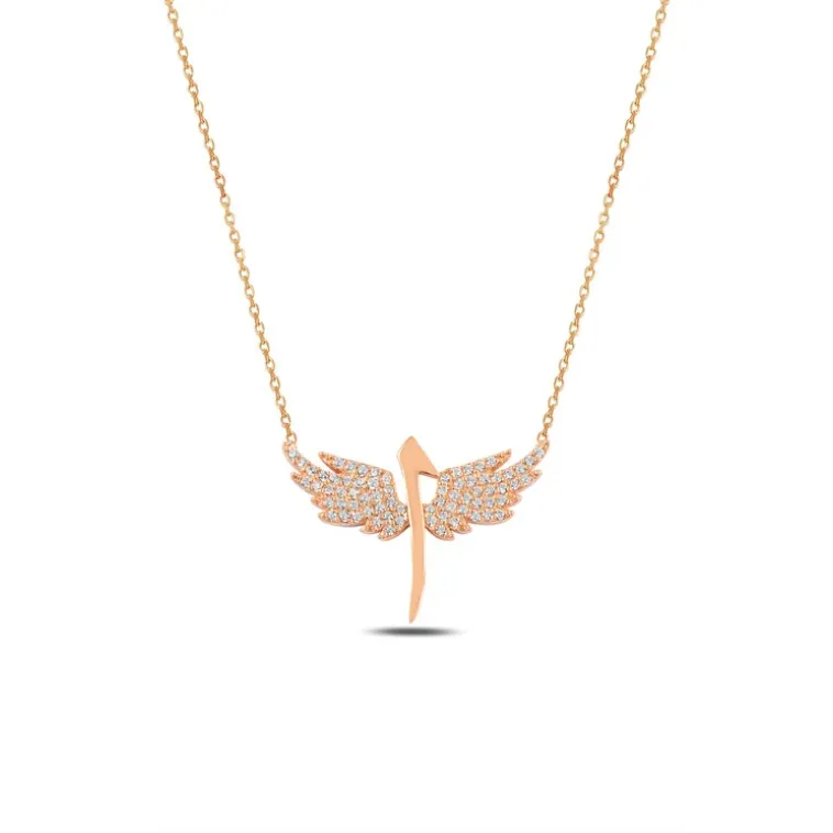 Zirkon Taşlı Rose Renk Kanatlı Elif Model Kadın Gümüş Kolye GKLKNTLELF1-ROS Zirkon Taşlı Rose Renk Kanatlı Elif Model Kadın Gümüş Kolye GKLKNTLELF1-ROS