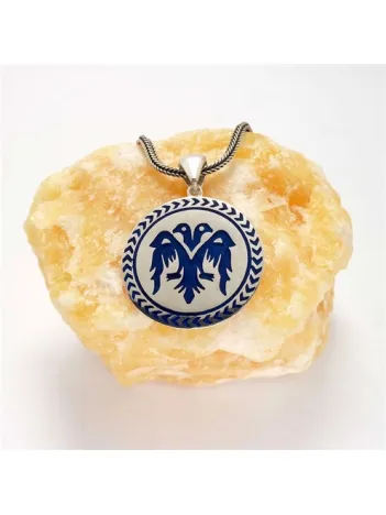 Çift Başlı Selçuklu Kartalı Mavi Renk Erkek Gümüş Kolye Zincir