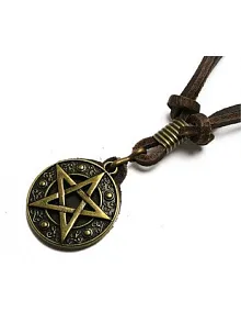 Pentagram Yıldız Erkek Deri Kolye
