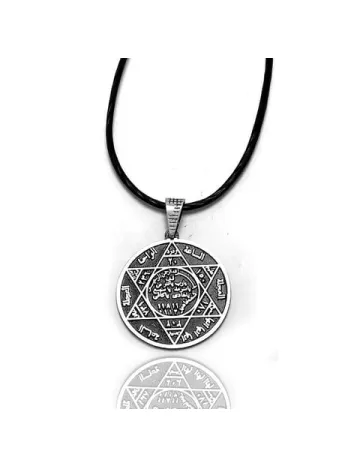 Erkek Gümüş Kolye - Hz. Süleyman Mührü Deri Kolye Küçük Boy Erkek Kolye