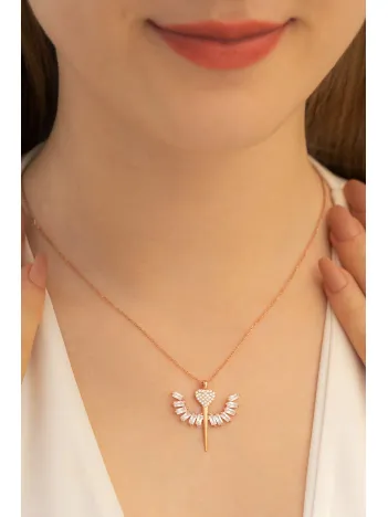 Kadın Gümüş Kolye - Zirkon Taşlı Rose Kalpli Mikailin Kılıcı Model 2 Kadın Gümüş Kolye