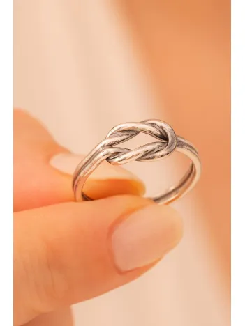 Kadın Gümüş Yüzük - El İşçiliği Oksitli Gümüş Aşk Düğümü Kadın Yüzük