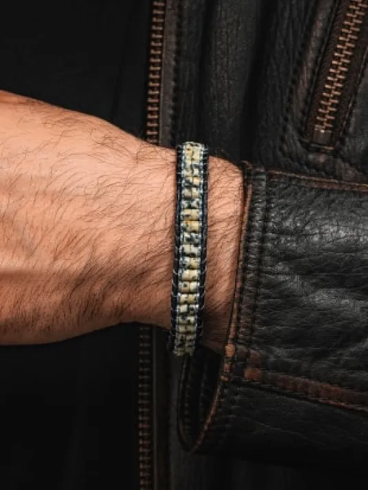 Erkek Kadın Jasper Ve Beyaz Hematit Taşı Deri Kordon Doğal Taş Bileklik