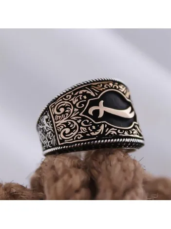 Zülfikar Kılıcı Motifli Yanı İşlemeli Özel Seri Erkek Gümüş Yüzük