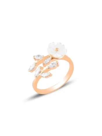 Manolya Çiçeği Motifli Model 2 Rose Gümüş Kadın Yüzük GYZMNLYCCK2-ROS