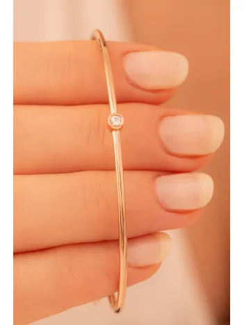 Kadın Gümüş Bileklik - Kadın Kelepçe - El Yapımı Rose Kaplama Zirkon Taşlı Zarif Kadın Bileklik