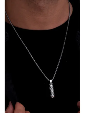 Hatlı Gümüş Erkek Cevşen Muska Kolye Zincir