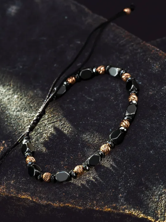 Kadın Erkek Gümüş Bileklik - Hematit Taşlı Gümüş Detaylı İnce Kibar Erkek Kadın Bileklik