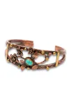 Kadın Bakır Bileklik - Turkuaz Firuze Taşlı Oval Model Çiçek Motif Bilezik Metal Kutu ve Doğal Taş