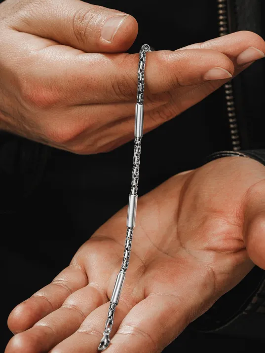 Erkek Gümüş Set - 2,8 mm Kalınlıkta Kral Model Parçalı Kral Erkek Kolye ve Bileklik Set