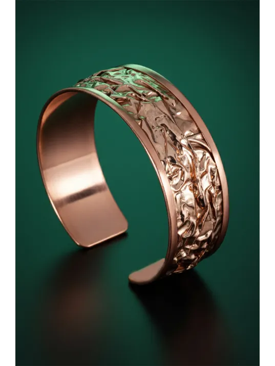 Kadın Bakır Bileklik - Bej Sonbahar Işıltısı Kalın Model Bakır Kadın Bileklik