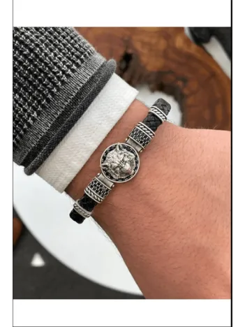 Erkek Bileklik - Deri Erkek Bileklik - Erkek Bileklik - Kurt Başı Model