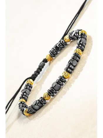 Kadın Erkek Gümüş Bileklik - Hematit Taşlı Gümüş Detaylı İnce Kibar Erkek Kadın Bileklik