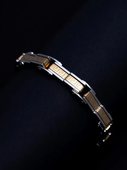 Grek Basamaklı Çelik Sarı Erkek Bileklik Künye CBLALTGREK1 Grek Basamaklı Çelik Sarı Erkek Bileklik Künye CBLALTGREK1