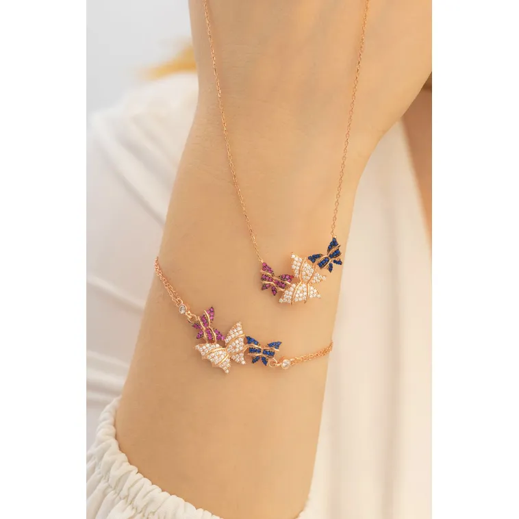 Kadın Gümüş Kolye Bileklik Set - Rose Kelebek Model Gümüş Kolye Bileklik Set Kadın Gümüş Kolye Bileklik Set - Rose Kelebek Model Gümüş Kolye Bileklik Set