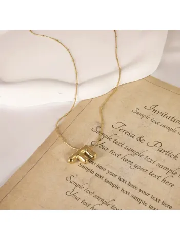 Kadın Çelik Kolye - Altın Kaplama F Harfi Balon Harf Kadın Kolye