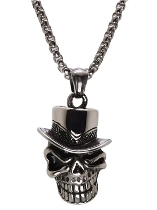 Ottoman Şapkalı Kurukafa Erkek Çelik Kolye Zincir