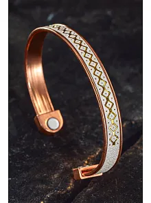 Erkek Kadın Bakır Bileklik - Üstü Hakiki Deri Mıknatıslı Model Metal Kutu Kuvars