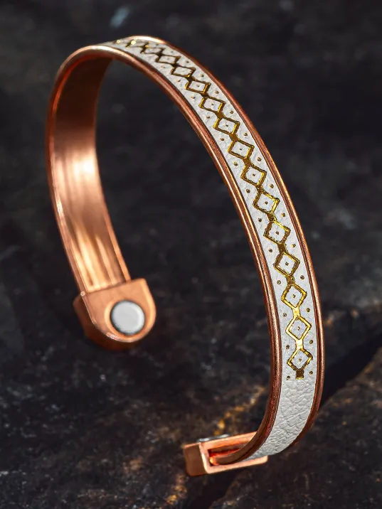 Erkek Kadın Bakır Bileklik - Üstü Hakiki Deri Mıknatıslı Model Metal Kutu Kuvars