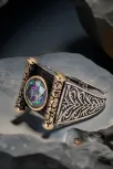 Erkek Mistik Topaz Taşlı Kitap Motifli 925 Ayar Gümüş Yüzük