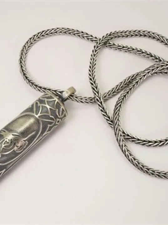 Silindir Gümüş Muska Cevşen Haznesi Kolye Zincir