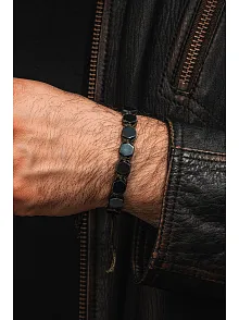 Erkek Kadın Doğal Taş Bileklik - Siyah Hematit Doğal Taşlı Yeşil Makrome Model Unisex Bileklik