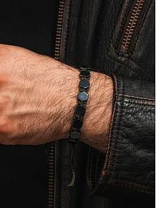 Erkek Kadın Doğal Taş Bileklik - Siyah Hematit Doğal Taşlı Yeşil Makrome Model Unisex Bileklik