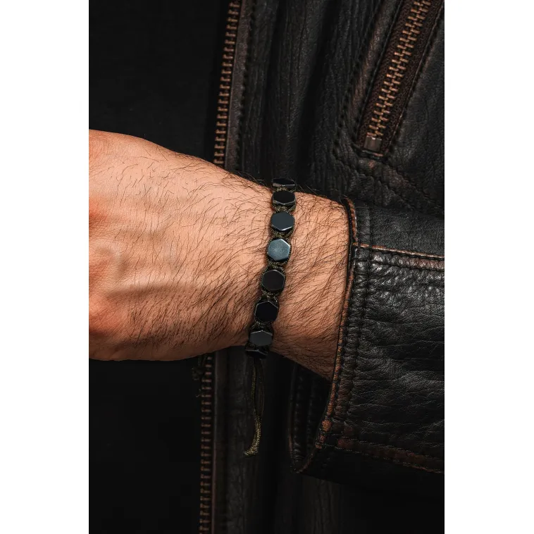 Erkek Kadın Doğal Taş Bileklik - Siyah Hematit Doğal Taşlı Yeşil Makrome Model Unisex Bileklik Erkek Kadın Doğal Taş Bileklik - Siyah Hematit Doğal Taşlı Yeşil Makrome Model Unisex Bileklik