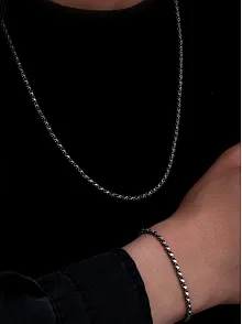 Erkek Gümüş Kolye Bileklik Set - 3mm Pullu Arnavut Zinciri Gümüş Kolye Bileklik Set