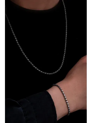 Erkek Gümüş Kolye Bileklik Set - 3mm Pullu Arnavut Zinciri Gümüş Kolye Bileklik Set